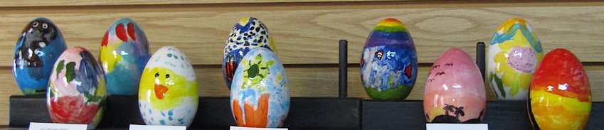 These are the eggs decorated by the youngest group, those up to age 8.